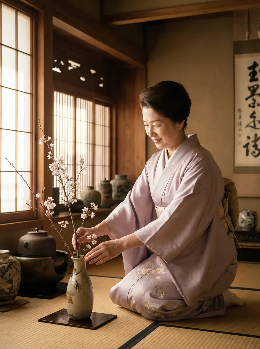 一位优雅的 《里番动漫入口》里番动漫 - 二次元社区里番动漫交流社区 在和室中插花